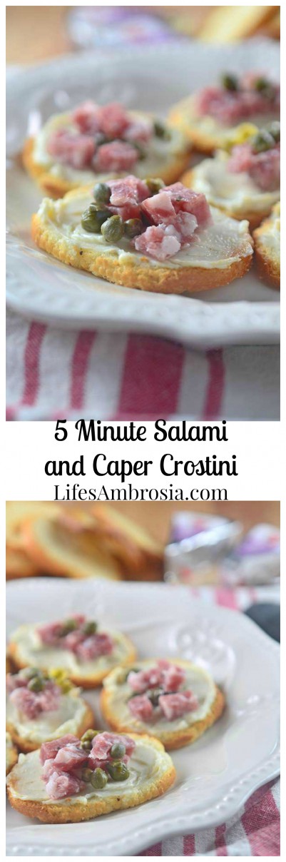 5 Minute Salami and Caper Crostini