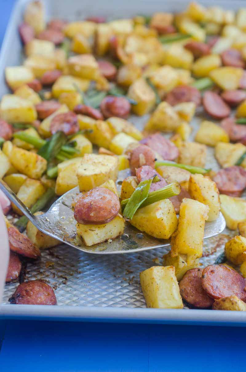 If you are looking for a quick and easy meal this is it! Andouille Potato Sheet Pan Dinner is an easy and flavor packed meal that is perfect for weeknights. 