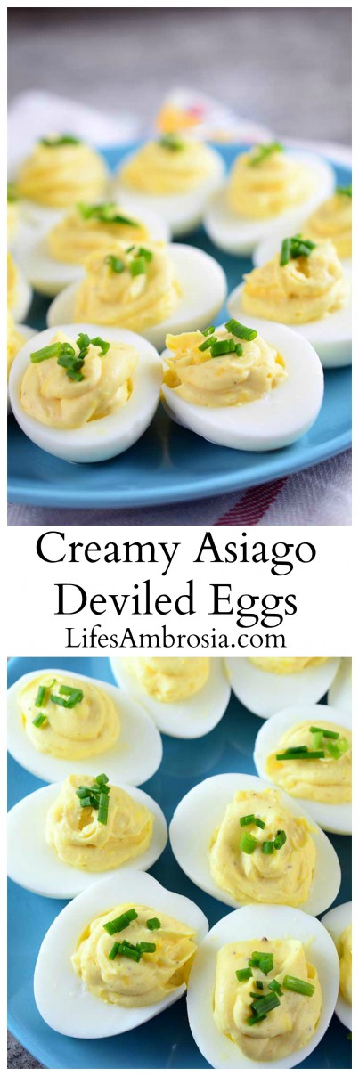 Creamy Asiago Deviled Eggs are a cheesy twist on the classic appetizer and a perfect way to use up leftover Easter eggs. 