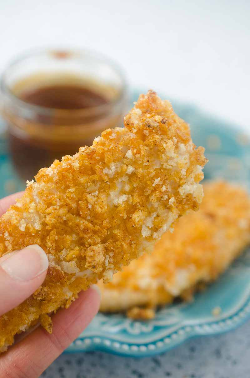 BBQ Chip Crusted Chicken Tenders are chicken tenderloins crusted in BBQ chips and baked until crispy. The perfect kid food!