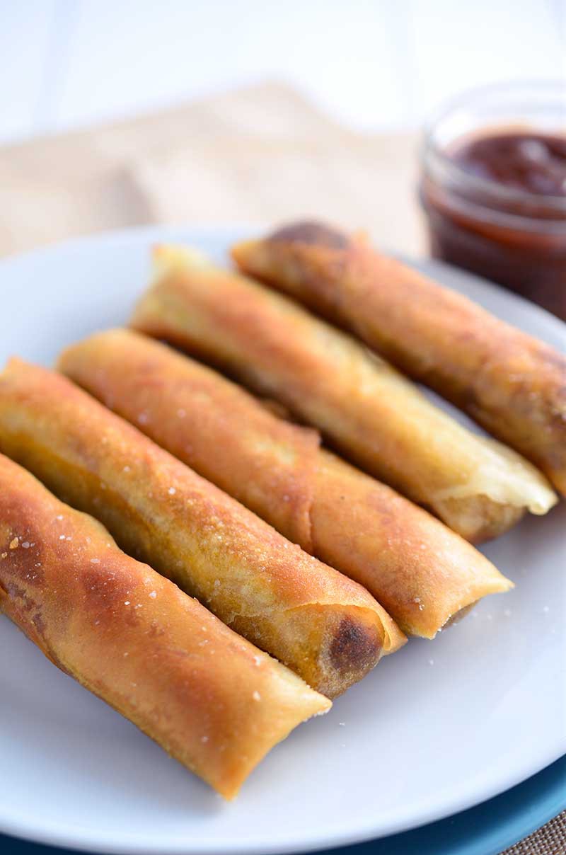 BBQ Pulled Pork Egg Rolls are loaded with slow cooker pulled pork, bbq sauce, red onions and jalapeños then fried until golden. Egg. Roll. Perfection. 