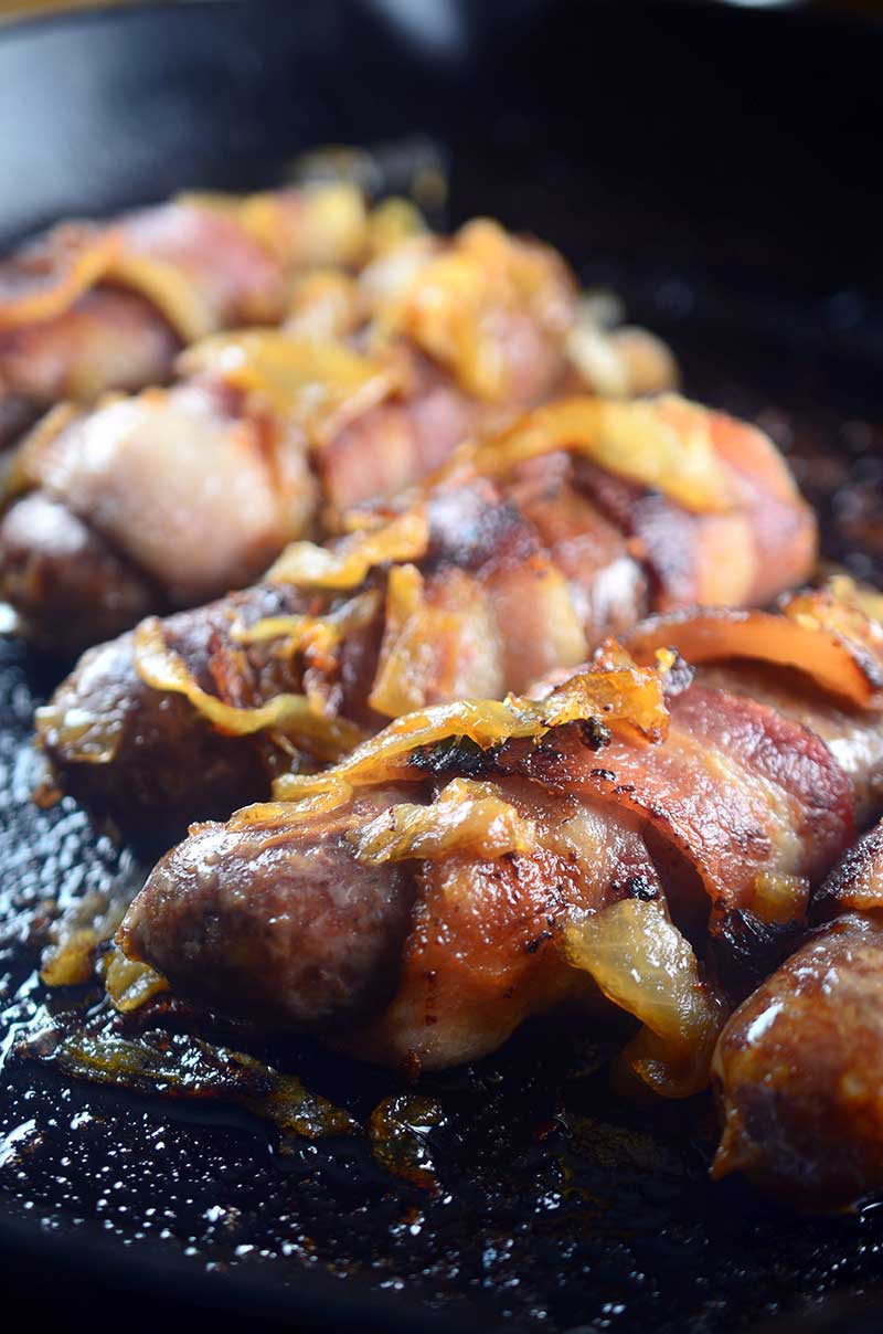 Bacon Wrapped Beer Brats 