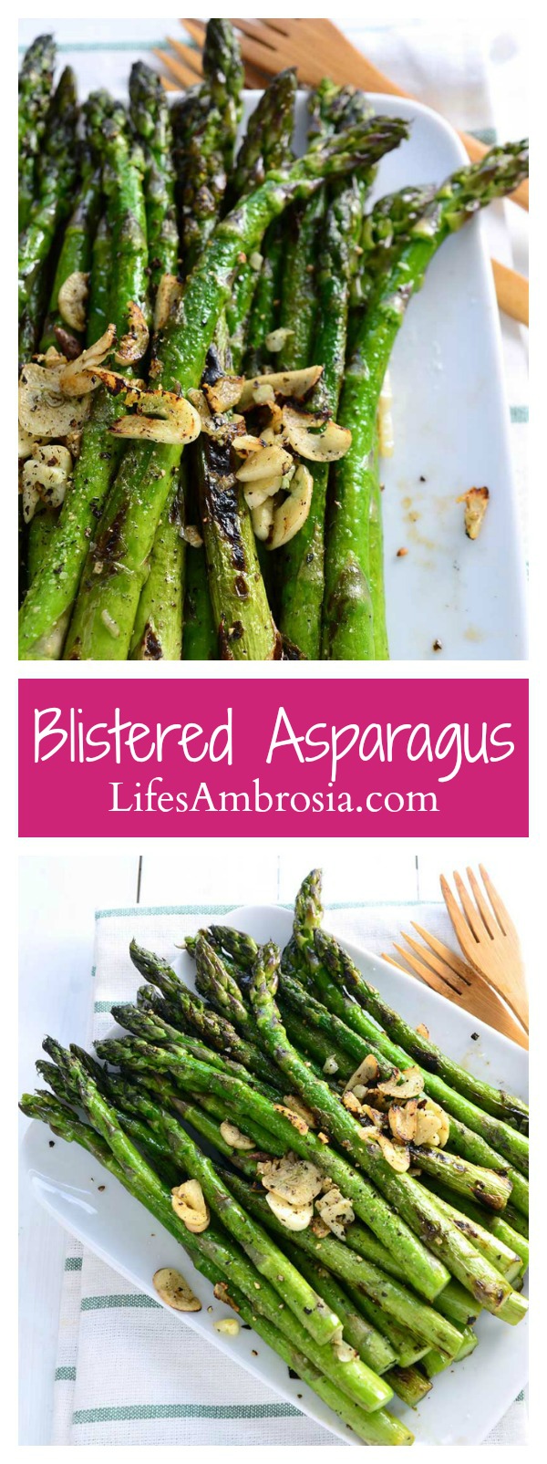 Simple Blistered Asparagus calls for 5 ingredients and is ready in less than 10 minutes. Spring side dish perfection. Gluten free and vegan! 