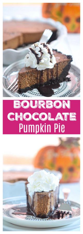 Bourbon Chocolate Pumpkin Pie is a chocolate lover's twist on traditional pumpkin pie. This easy pumpkin pie recipe will make any chocolate lover happy.