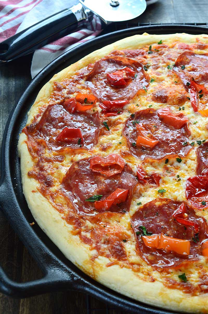 This Calabrese Honey Pizza is the perfect combo of sweet n' spicy with plenty of mozzarella, spicy calabrese, Mama Lil's peppers and a drizzle of honey.