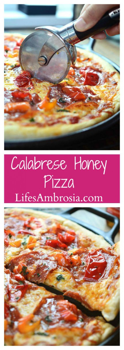 This Calabrese Honey Pizza is the perfect combo of sweet n' spicy with plenty of mozzarella, spicy calabrese, Mama Lil's peppers and a drizzle of honey.