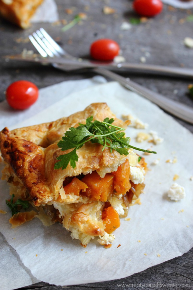 Caramelised Onion Pumpkin Pastries; soft roasted pumpkin, sweet caramelised onions and ricotta cheese all wrapped up together in flakey, puff pastry.