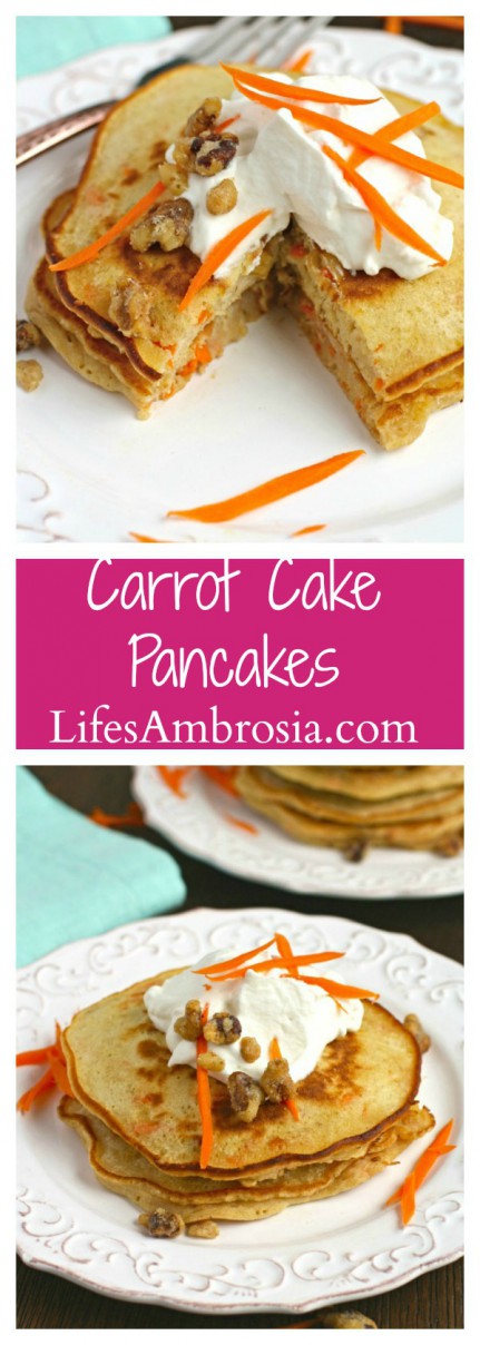 Carrot Cake Pancakes with Homemade Whipped Topping surely are a treat that’s not too sweet, and perfect for breakfast!