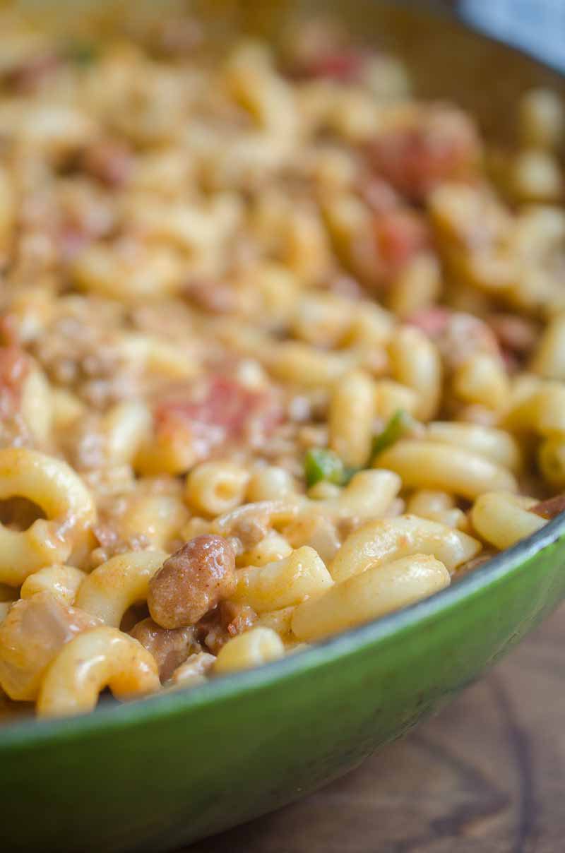 Cheesy Chili Mac. A homemade version of a childhood favorite with homemade mac n'cheese and a quick turkey chili. 