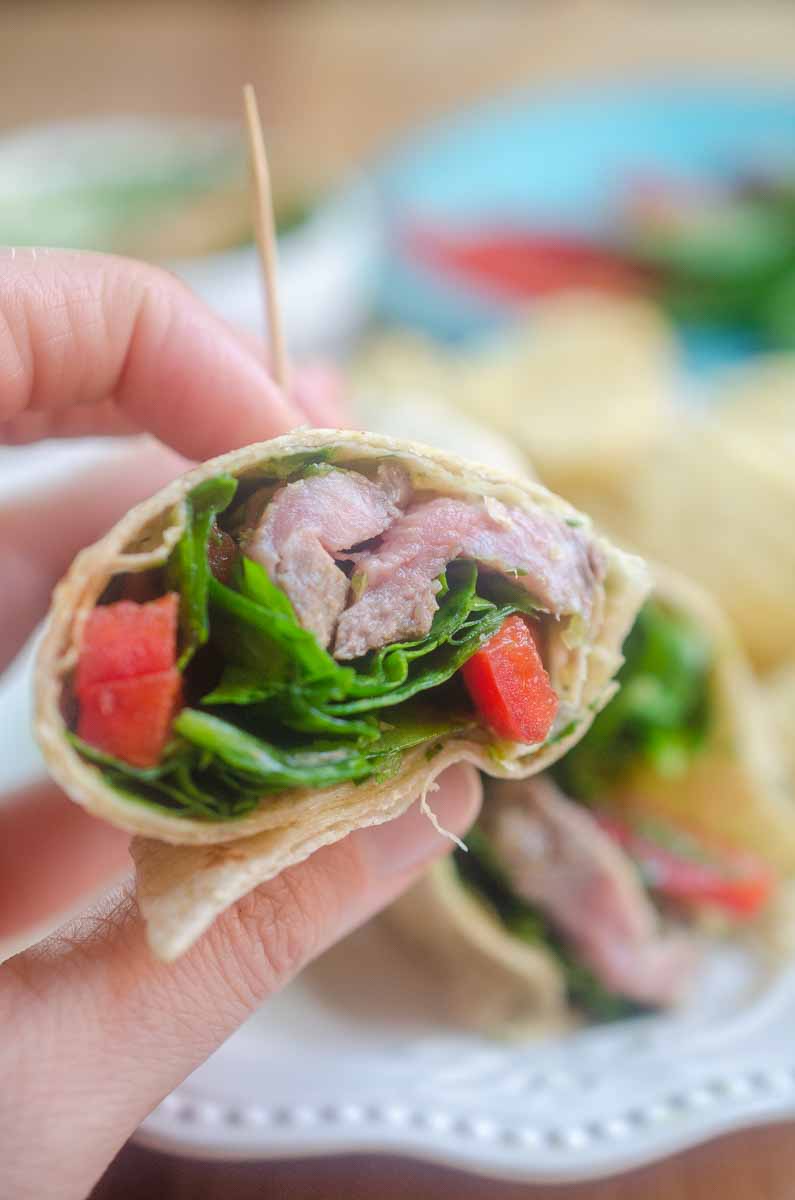 Chimichurri Steak Wraps make a great lunch or dinner! An easy chimichurri sauce adds big flavor to wraps made with steak, spinach and red bell pepper.