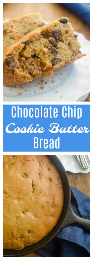 If you like chocolate chip cookies and cookie butter, you're going to LOVE this Chocolate Chip Cookie Butter Bread. Its a perfectly sweet afternoon snack!