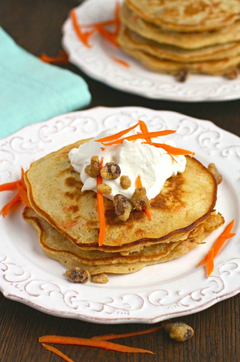 Carrot Cake Pancakes with Homemade Whipped Topping surely are a treat that’s not too sweet, and perfect for breakfast!