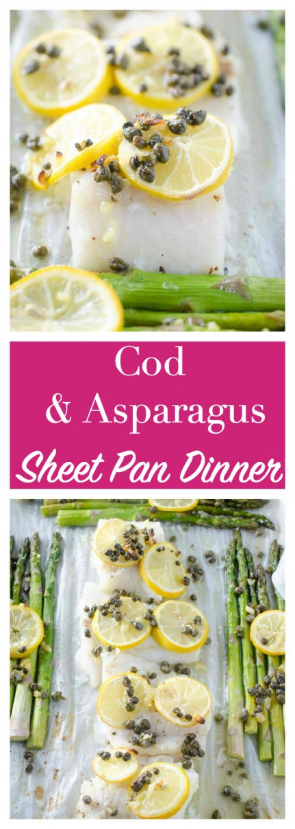 This Cod and Asparagus Sheet Pan Dinner topped with lemons and caper butter just screams easy spring meal!