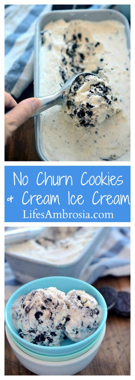 Easy peasy No-Churn Cookies and Cream Ice Cream gets a chocolatey boost from a layer of hot fudge topping.