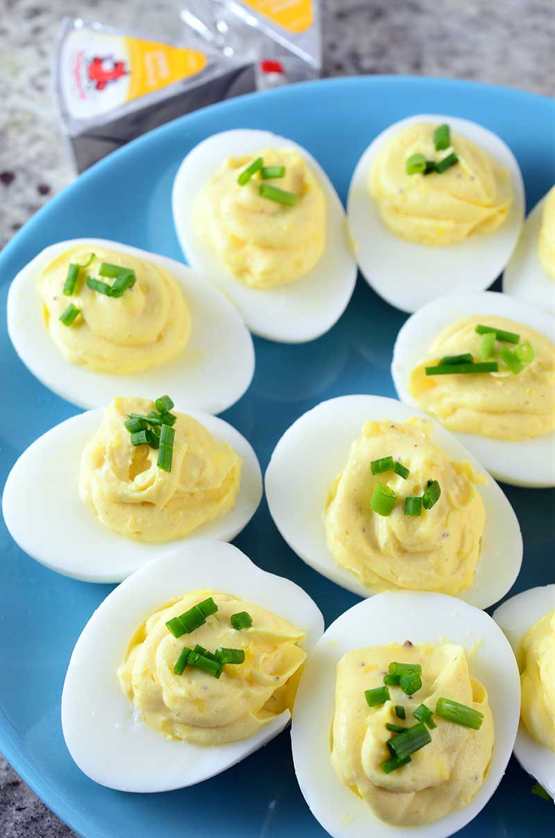 Creamy Asiago Deviled Eggs are a cheesy twist on the classic appetizer and a perfect way to use up leftover Easter eggs.