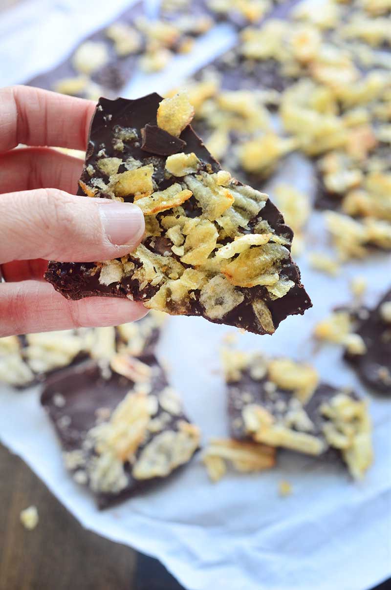 This Dark Chocolate Potato Chip bark requires just two ingredients and 20 minute to get you to salty, sweet snacking heaven.