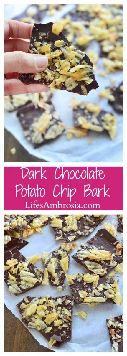 This Dark Chocolate Potato Chip bark requires just two ingredients and 20 minute to get you to salty, sweet snacking heaven.