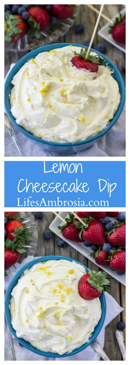 A little sweet and a little tart, this lemon cheesecake dip is the perfect accessory to your next party, cookout, or potluck!