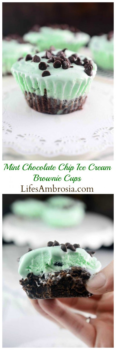 Mint Chocolate Chip Ice Cream Brownie Cups
