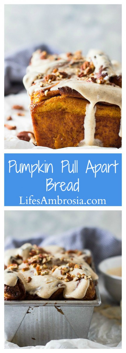 This Pumpkin Pull Apart Bread is a sweet pumpkin dough layered with cinnamon sugary goodness then topped with a pumpkin spice cream cheese frosting!!!