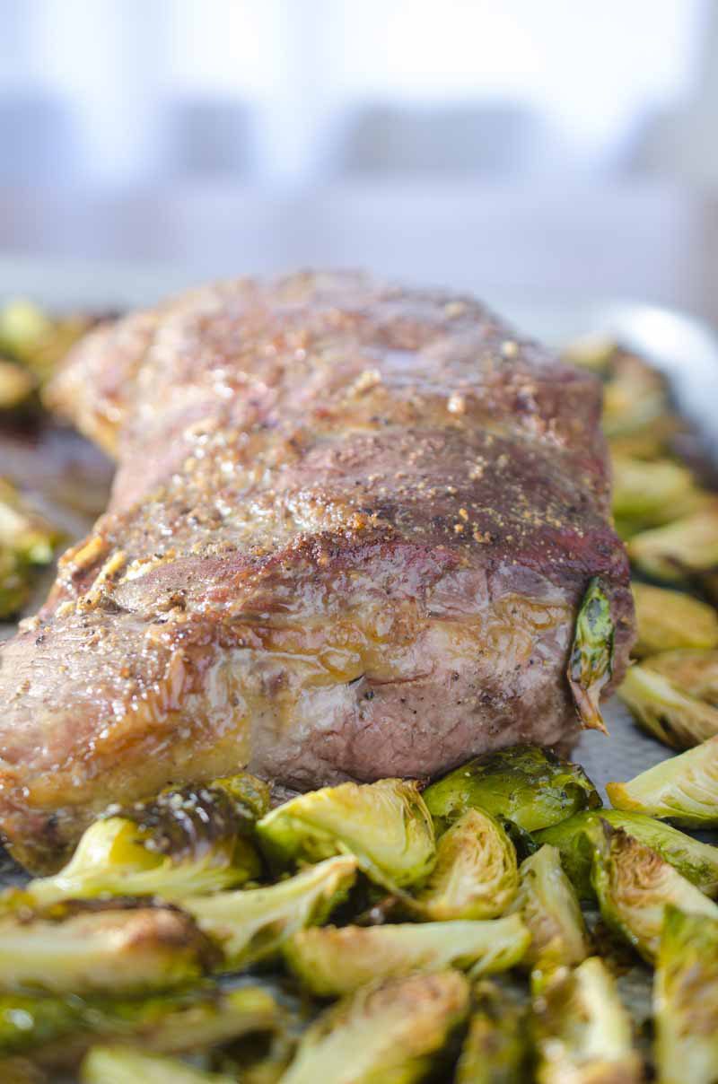 Your whole family will love this easy and delicious One Pan Roasted Beef Tri-Tip & Brussels Sprouts!
