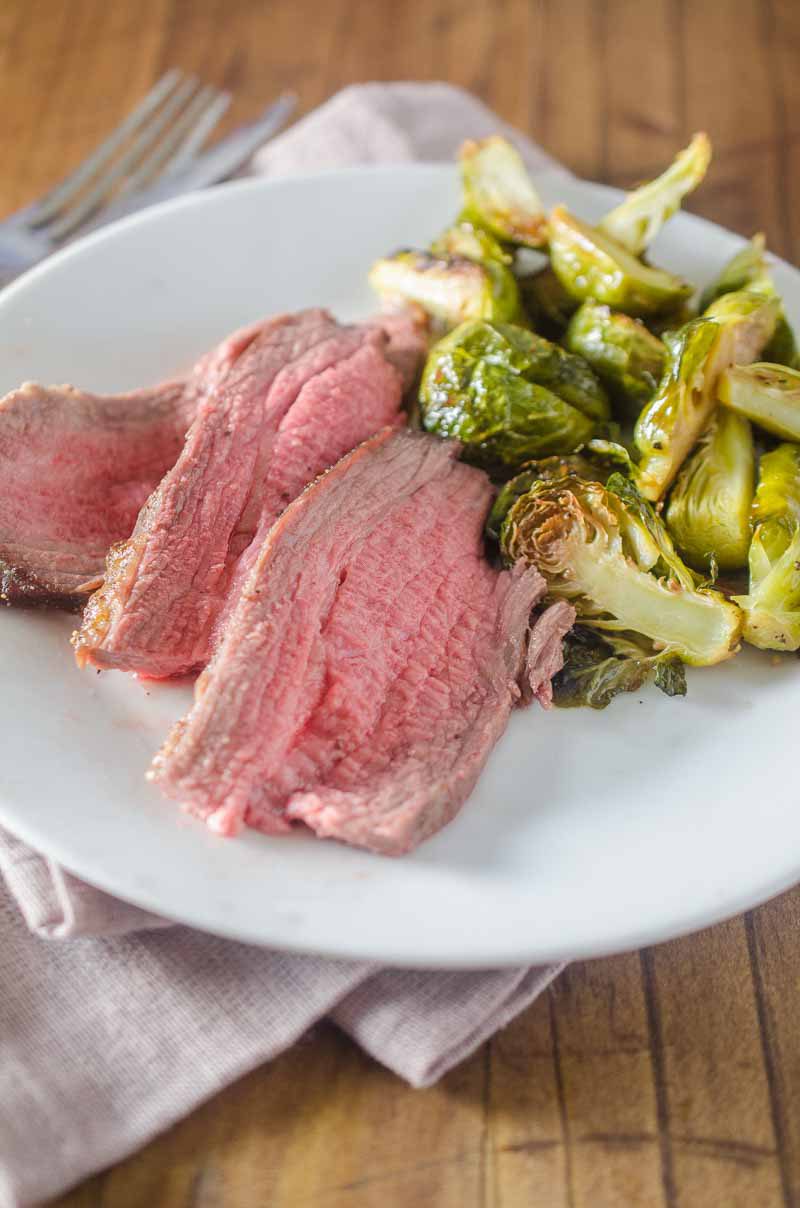 Your whole family will love this easy and delicious One Pan Roasted Beef Tri-Tip & Brussels Sprouts!