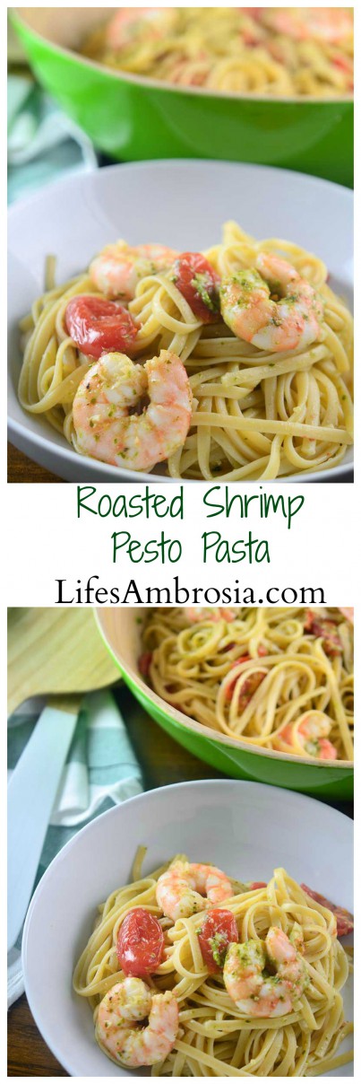 Roasted Shrimp Pesto Pasta 