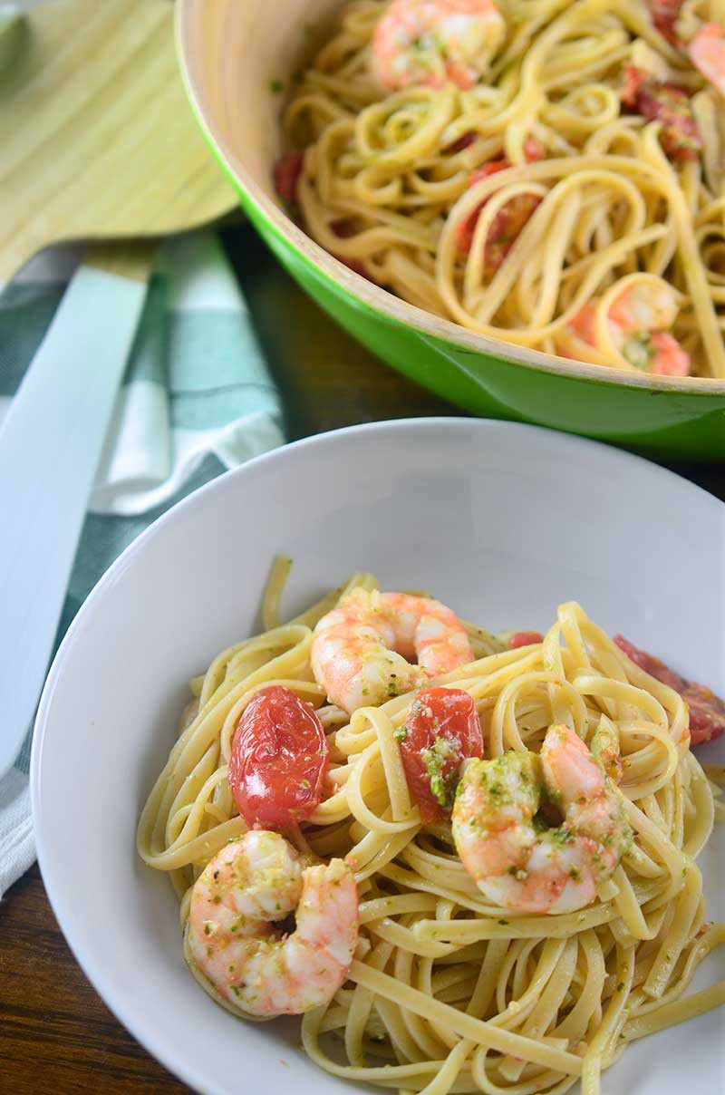 Roasted Shrimp Pesto Pasta 