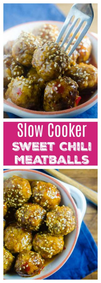 Sweet Chili Meatballs are so delicious, you'll need to make a double batch! This super easy slow cooker meatballs recipe is perfect for a weeknight dinner. #slowcooker #crockpot #meatballs