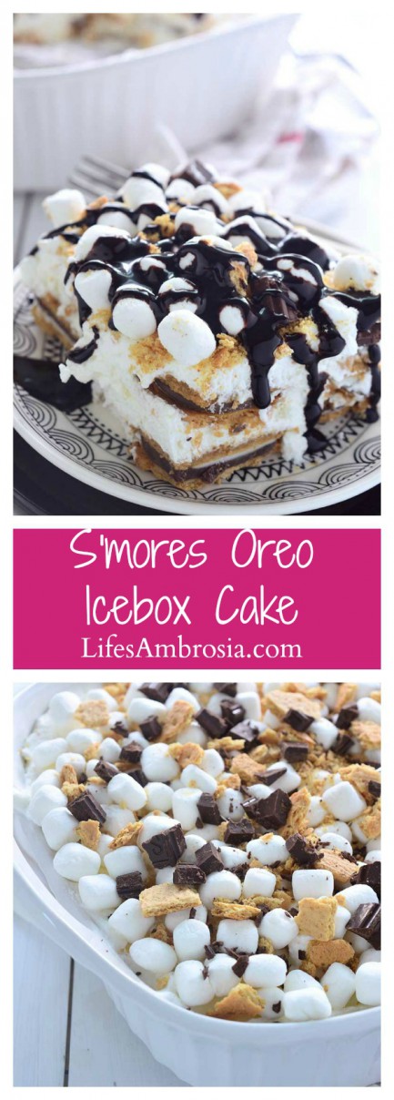 S'more Oreo Icebox Cake is a THEE dessert that you need to be making this summer. Loaded with s'mores oreos, whipped cream, marshmallows, graham crackers and chocolate.