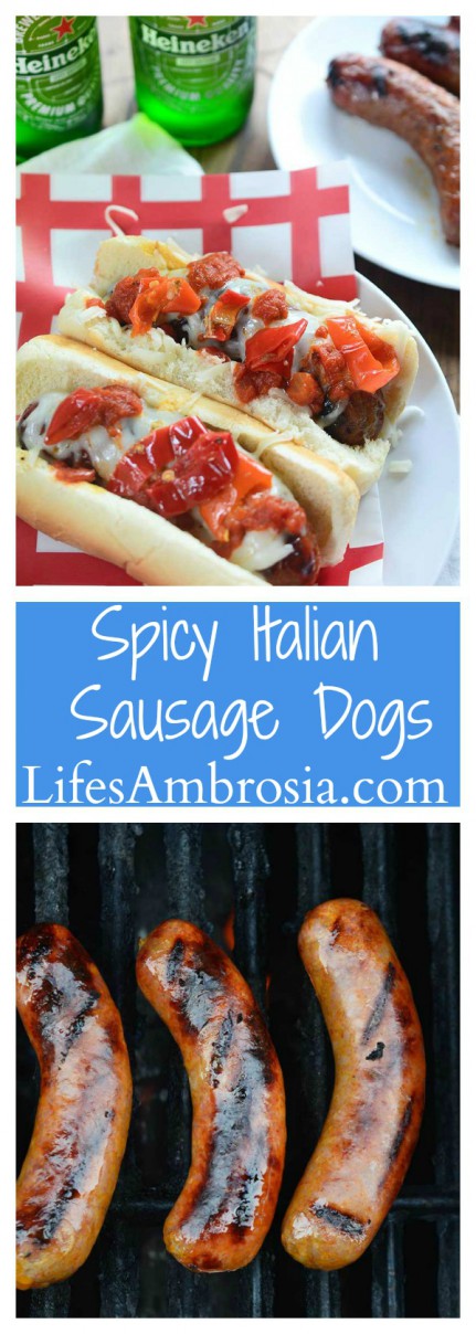 MSG 4 21+ Spicy Italian Sausage Dogs topped with mozzarella, marinara and spicy peppers are the perfect spicy grilled meal this summer