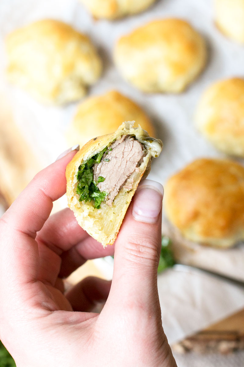 Steak ChimichurrI Bites are steak wrapped in puff pastry and slathered with chimichurri and they are the perfect football food!