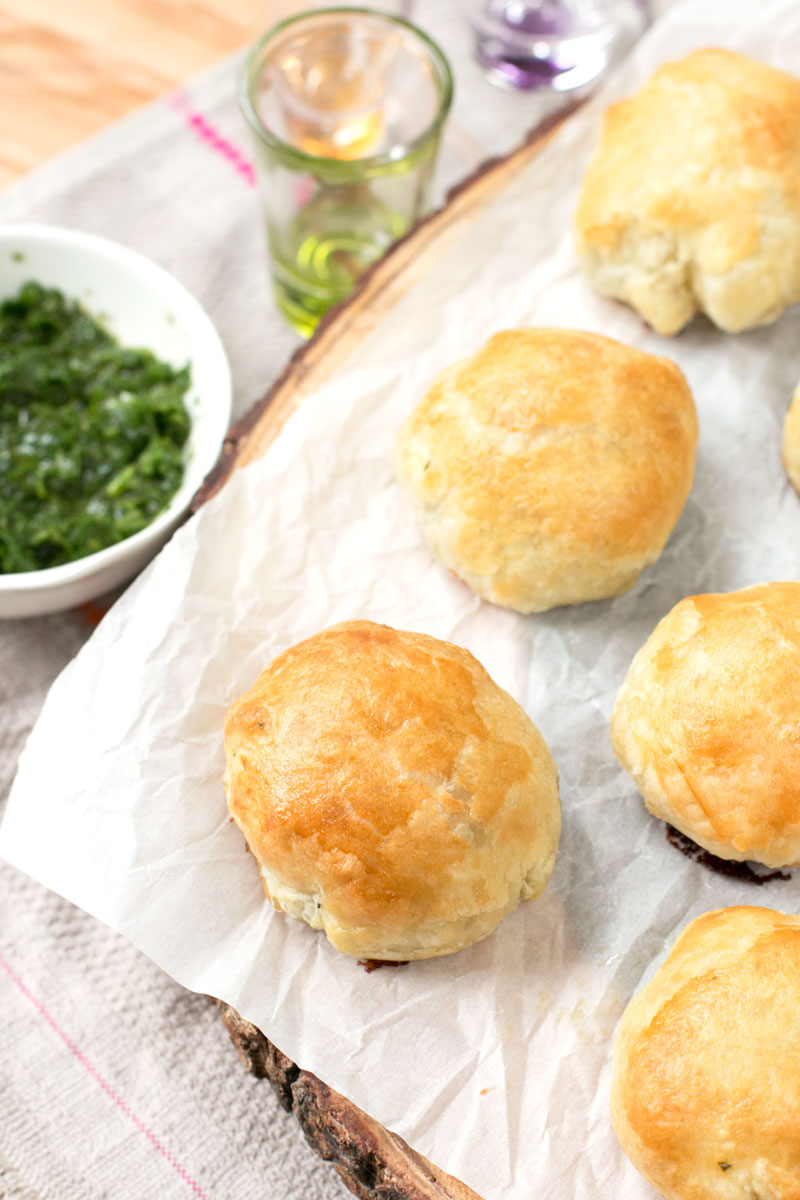 Steak ChimichurrI Bites are steak wrapped in puff pastry and slathered with chimichurri and they are the perfect football food!