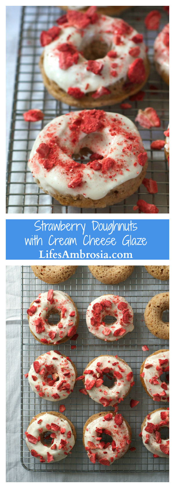 Baked strawberry doughnuts with cream cheese glaze are the perfect sweet treat to start your day!