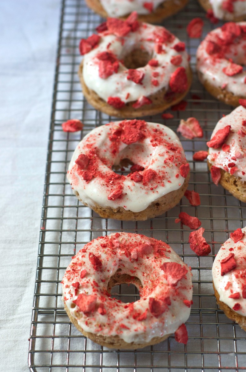 Baked strawberry doughnuts with cream cheese glaze are the perfect sweet treat to start your day! 