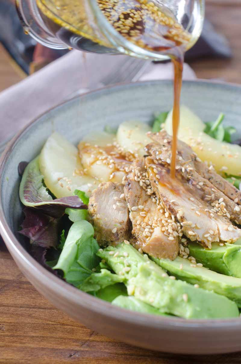 This sweet and savory Teriyaki Chicken Salad is chock full of pineapple, avocado, shallots and Johnsonville Flame Grilled Teriyaki Chicken. 