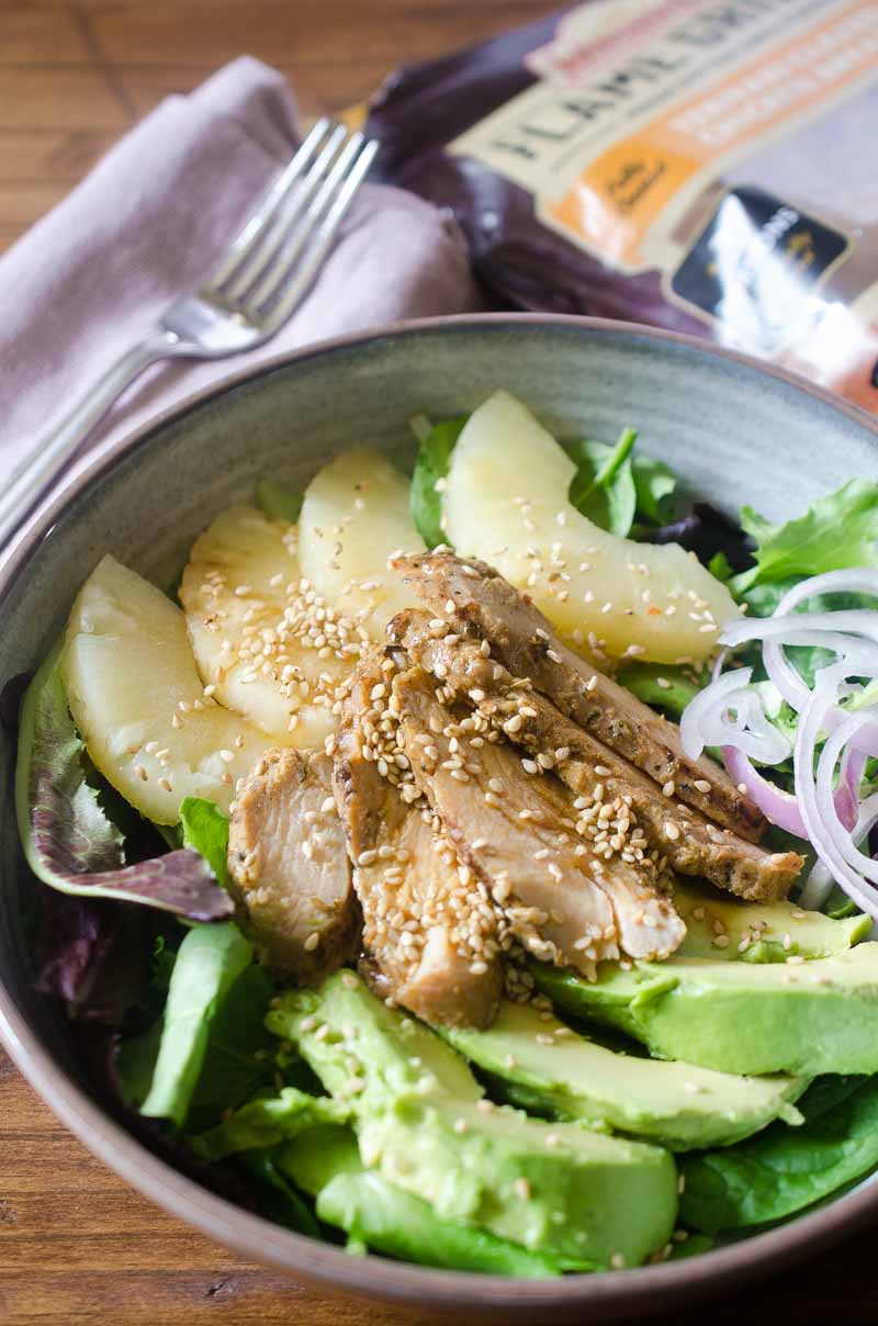 This sweet and savory Teriyaki Chicken Salad is chock full of pineapple, avocado, shallots and Johnsonville Flame Grilled Teriyaki Chicken. 