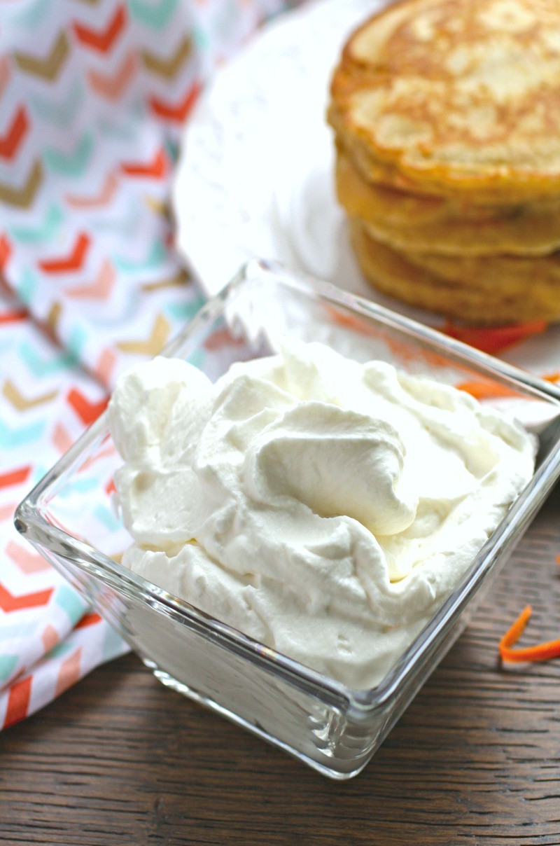 Carrot Cake Pancakes with Homemade Whipped Topping surely are a treat that’s not too sweet, and perfect for breakfast!