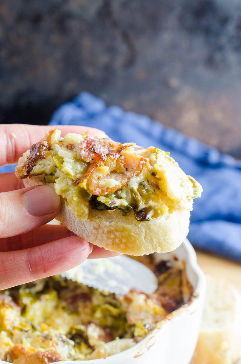 Brussels Sprouts Dip on bread. 