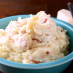 Parmesan Parsnip Mashed Potatoes in blue bowl