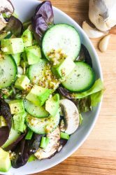  Garlic vinaigrette on a salad.