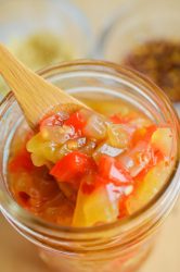 A spoonful of tomato relish.