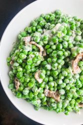 Pea Salad with Bacon is a classic for a reason. This version is lightened up with greek yogurt and is perfect for spring picnics and summer BBQs. 