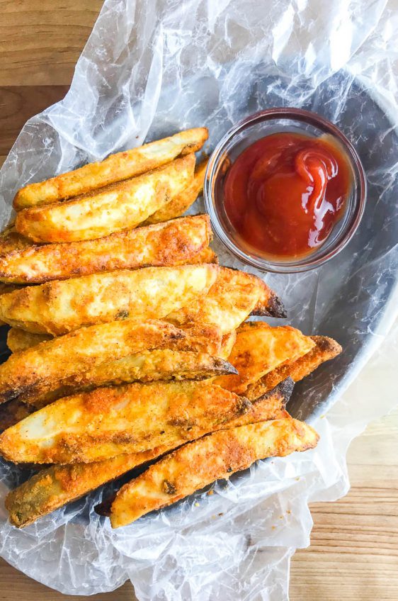 Potato wedges, or Jo Jo Potatoes as I like to call them, are perfectly seasoned and baked until golden.  Crispy on the outside and fluffy on the inside. They will be a hit with your whole family. 