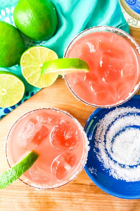 Simply refreshing Watermelon Margaritas will be your go to way to cool down this summer! And you only need 3 ingredients to make them! 