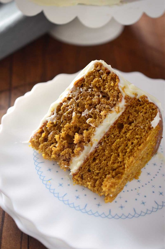 This Pumpkin Cake with Amaretto Cream Cheese Frosting is the perfect fall celebration cake!