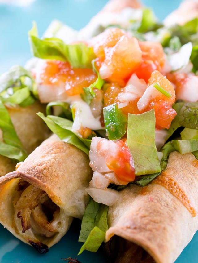 Pulled Pork Taquitos with Grilled Tomato Salsa