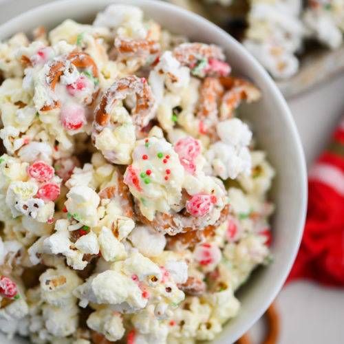 Christmas popcorn in bowl.