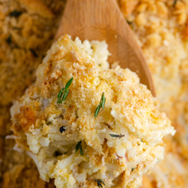 Spoonful of hashbrown casserole.