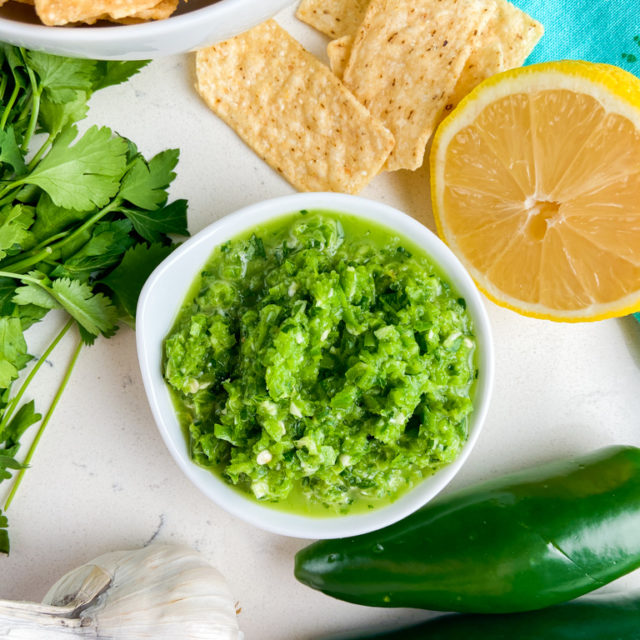 Overhead photo of jalapeno salsa